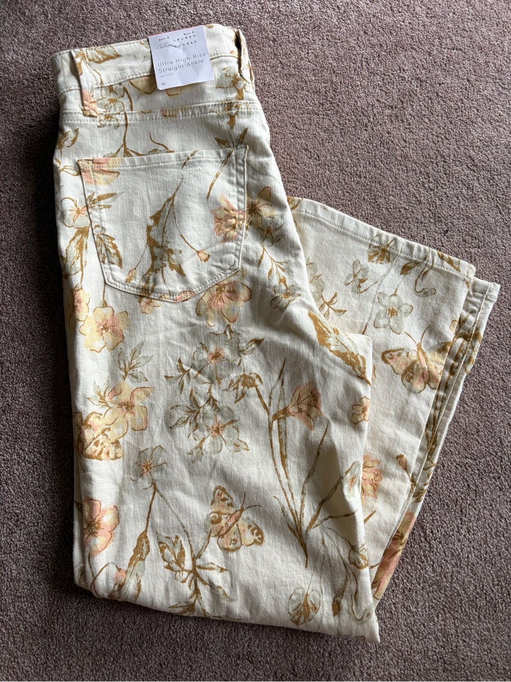 LC Lauren Conrad Women’s HR Straight Ankle crop floral jeans pants size 10 NWT